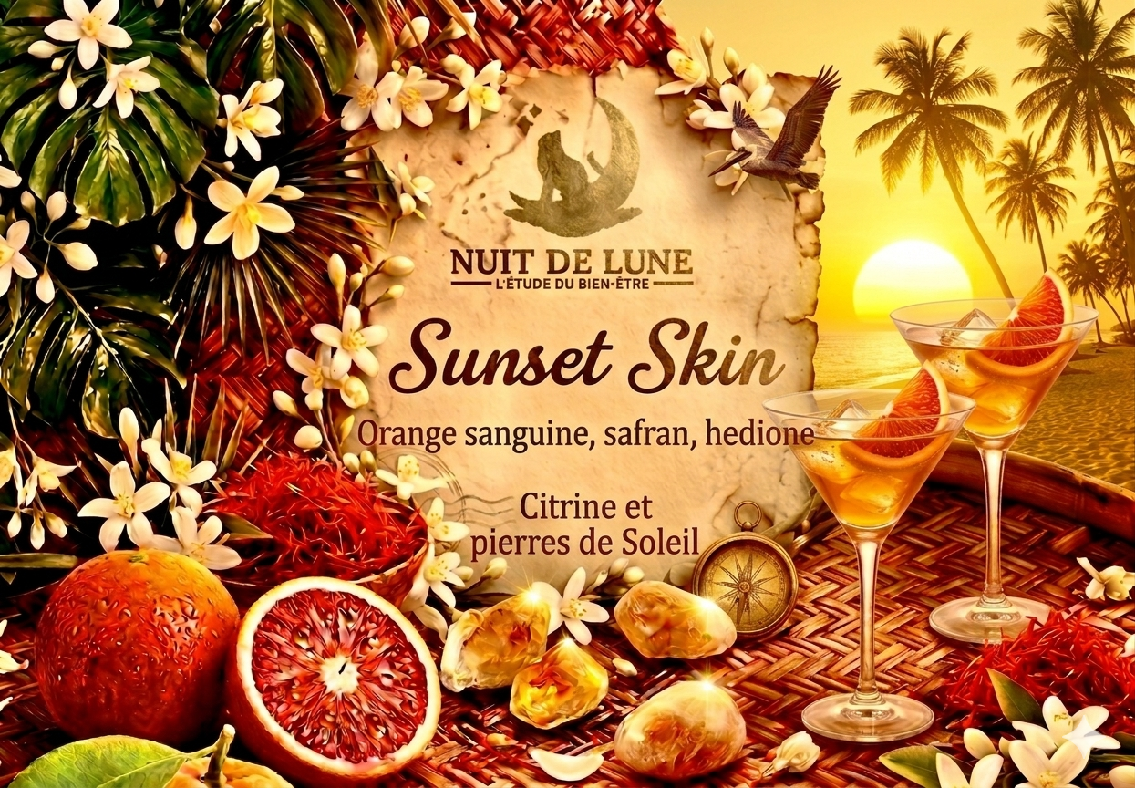 Bougie de luxe artisanale aux cristaux SUNSET SKIN Orange sanguine, Safran, Hedione