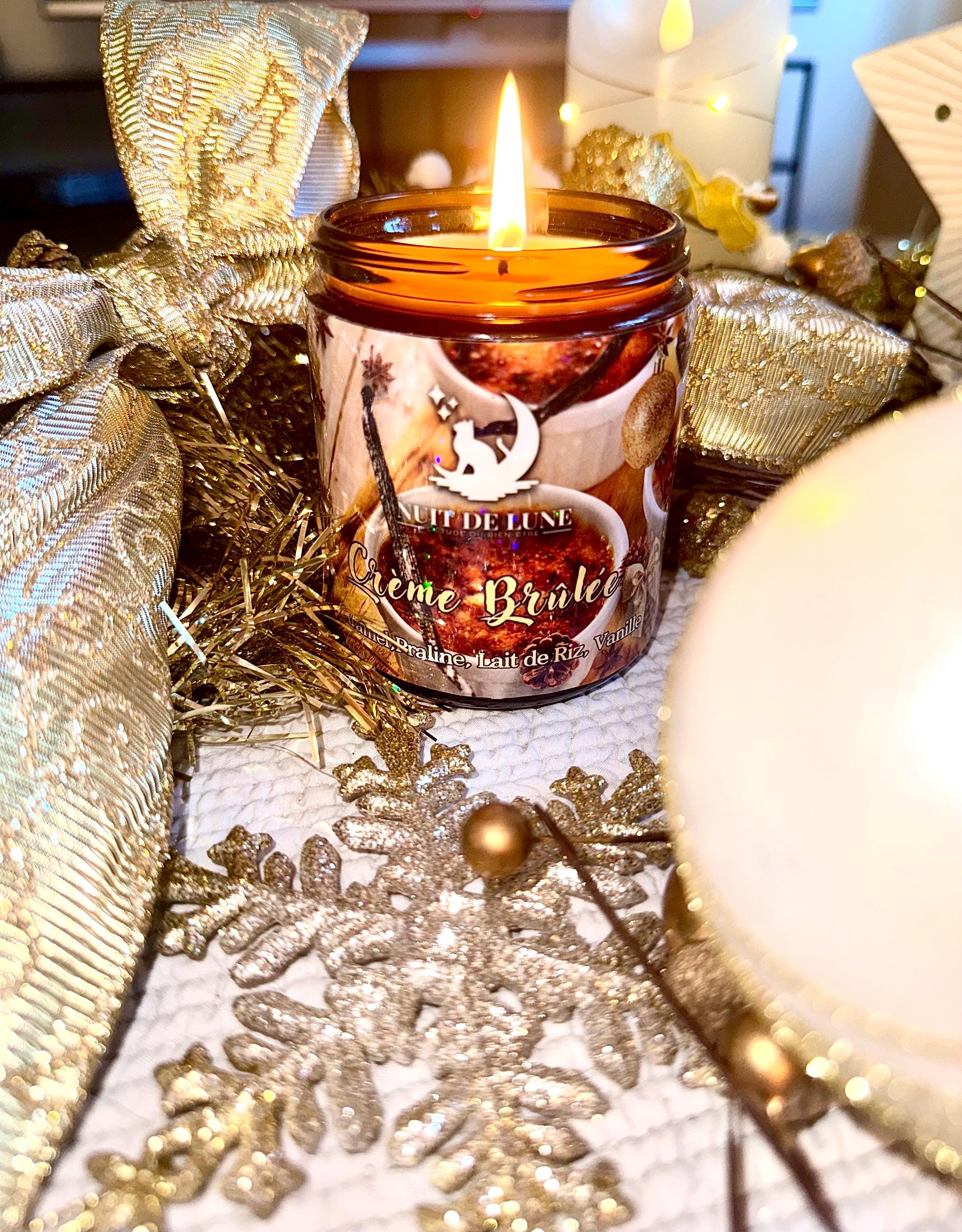 Bougie de luxe artisanale CRÈME BRÛLÉE Caramel, Praline, lait de riz, Vanille