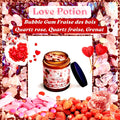 Bougie de luxe artisanale Nuit De Lune Amour LOVE POTION - Bubble gum et Fraise des bois - et sa fiole de Quartz rose, Quartz fraise, Grenat