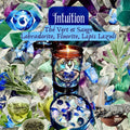 Bougie de luxe artisanale aux cristaux INTUITION Sauge et Thé vert, Labradorite, Fluorite, Lapis Lazuli