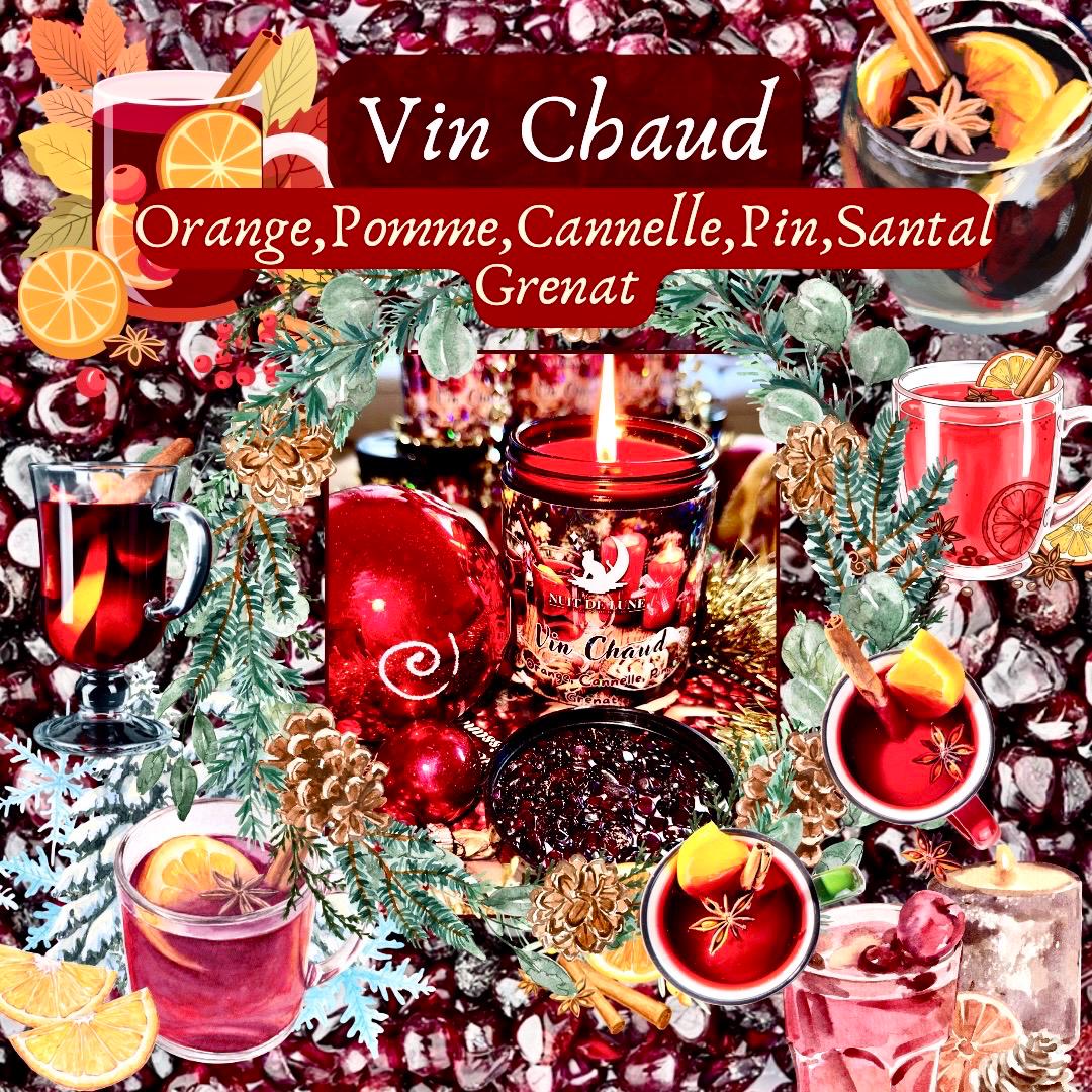 Bougie de luxe artisanale aux cristaux Nuit de Lune VIN CHAUD Orange, Pomme, Cannelle, Pin, Santal, Grenat