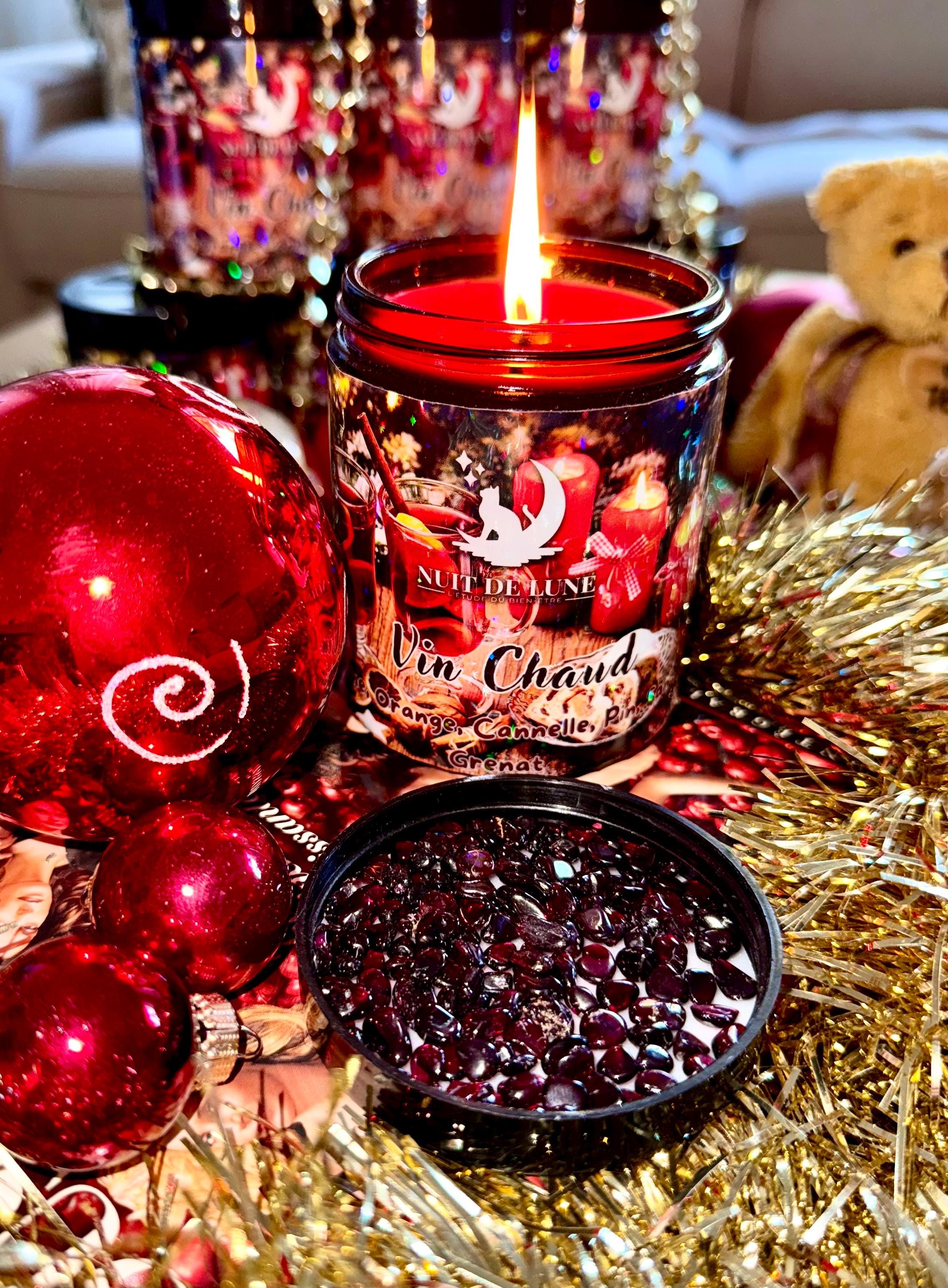 Bougie de luxe artisanale aux cristaux Nuit de Lune VIN CHAUD Orange, Pomme, Cannelle, Pin, Santal, Grenat
