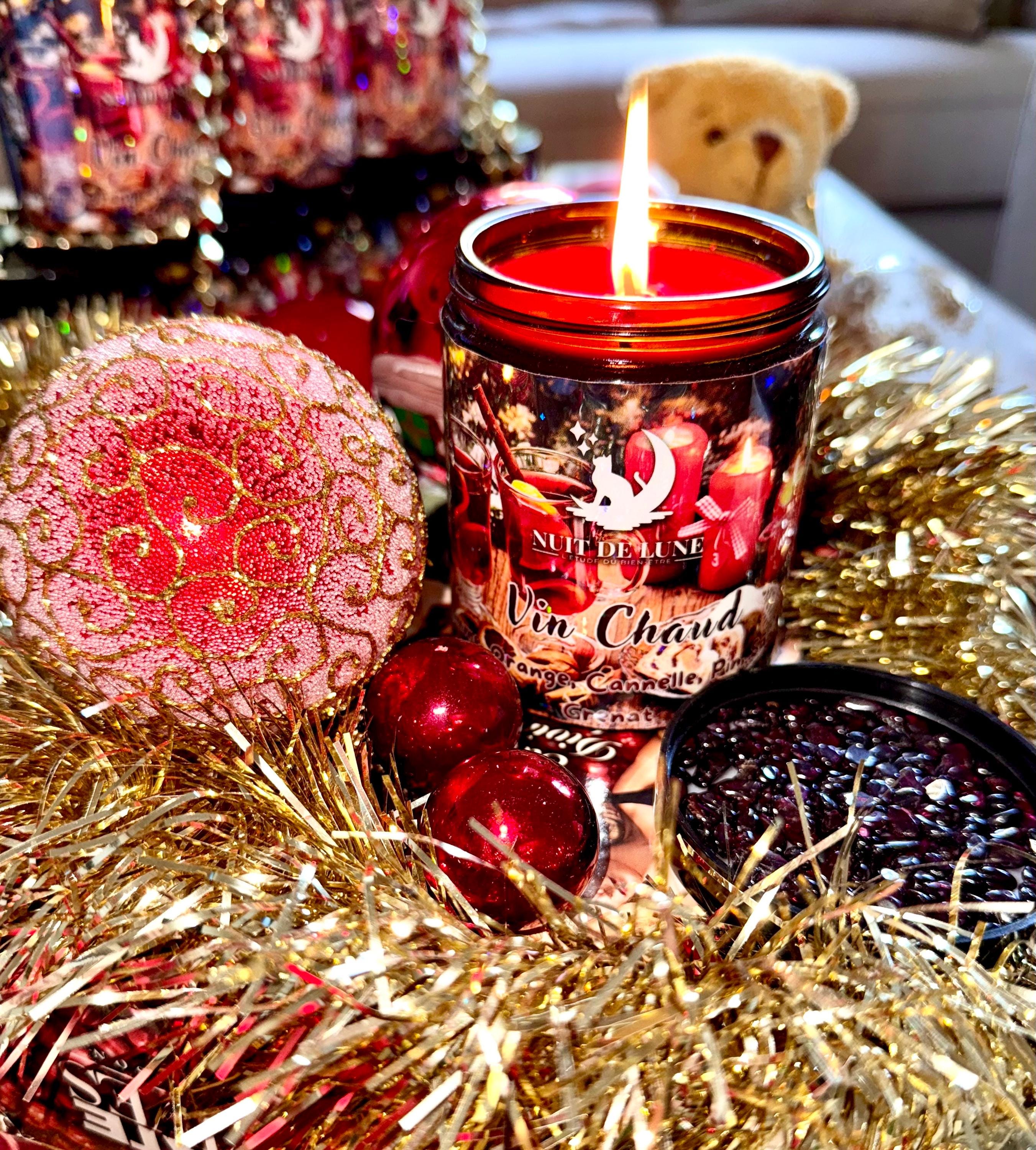 Bougie de luxe artisanale aux cristaux Nuit de Lune VIN CHAUD Orange, Pomme, Cannelle, Pin, Santal, Grenat