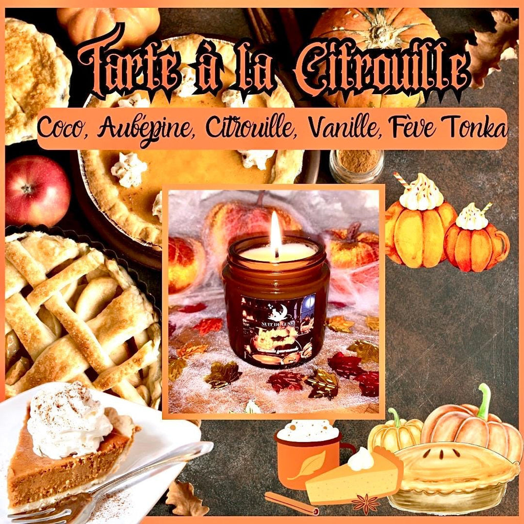 Bougie de luxe artisanale parfumée Halloween TARTE A La CITROUILLE Citrouille merveilleuse Vanille Citrouille Cannelle Pumpkin Spice