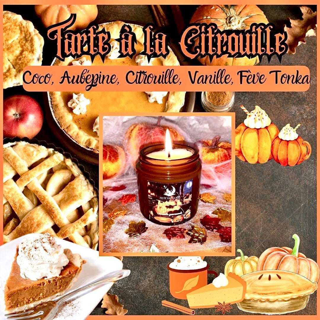 Bougie de luxe artisanale parfumée Halloween TARTE A La CITROUILLE Citrouille merveilleuse Vanille Citrouille Cannelle Pumpkin Spice