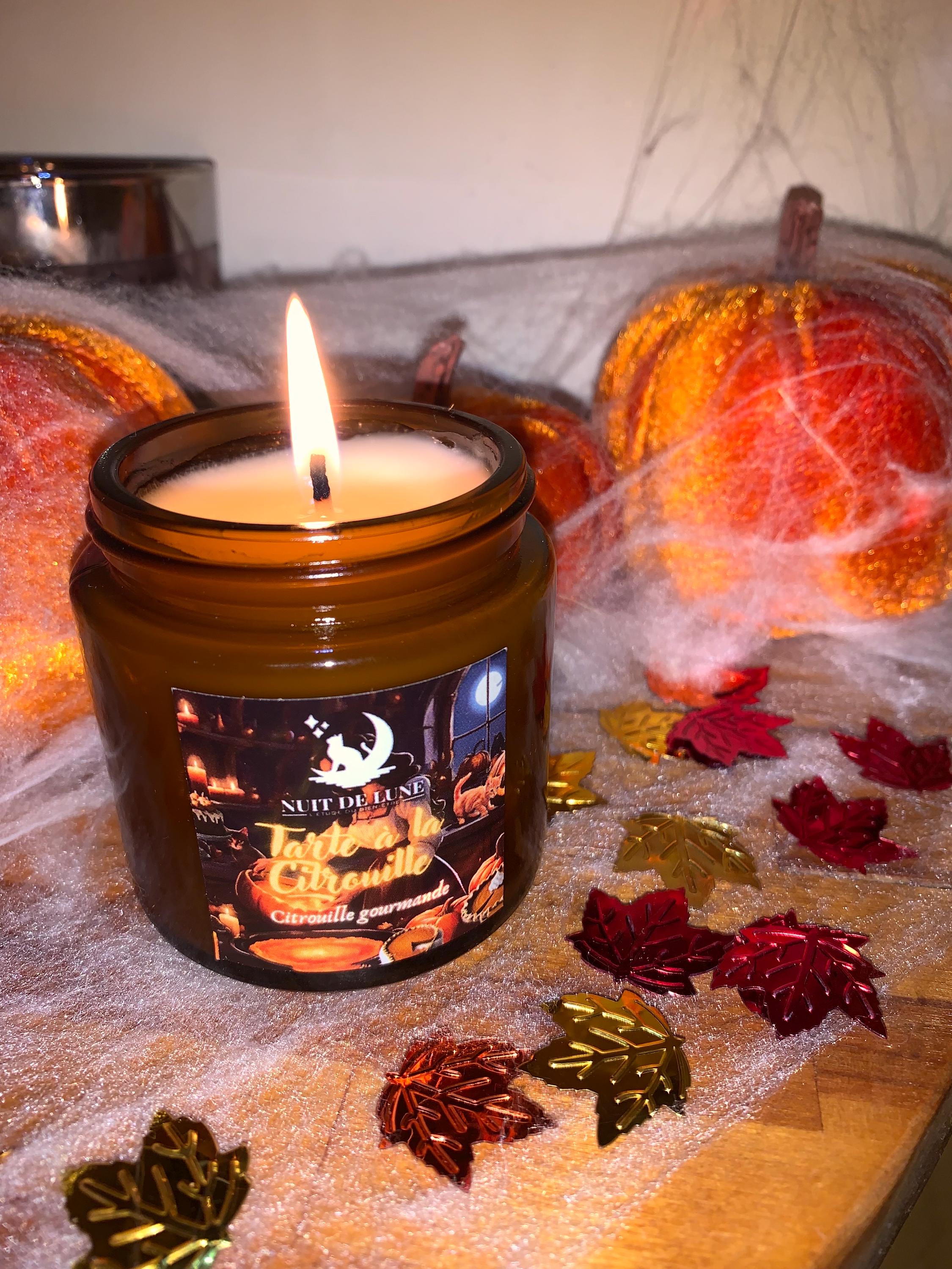 Bougie de luxe artisanale parfumée Halloween TARTE A La CITROUILLE Citrouille merveilleuse Vanille Citrouille Cannelle Pumpkin Spice