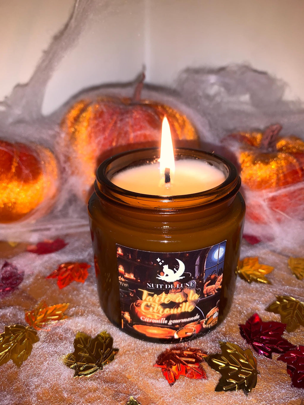 Bougie de luxe artisanale parfumée Halloween TARTE A La CITROUILLE Citrouille merveilleuse Vanille Citrouille Cannelle Pumpkin Spice