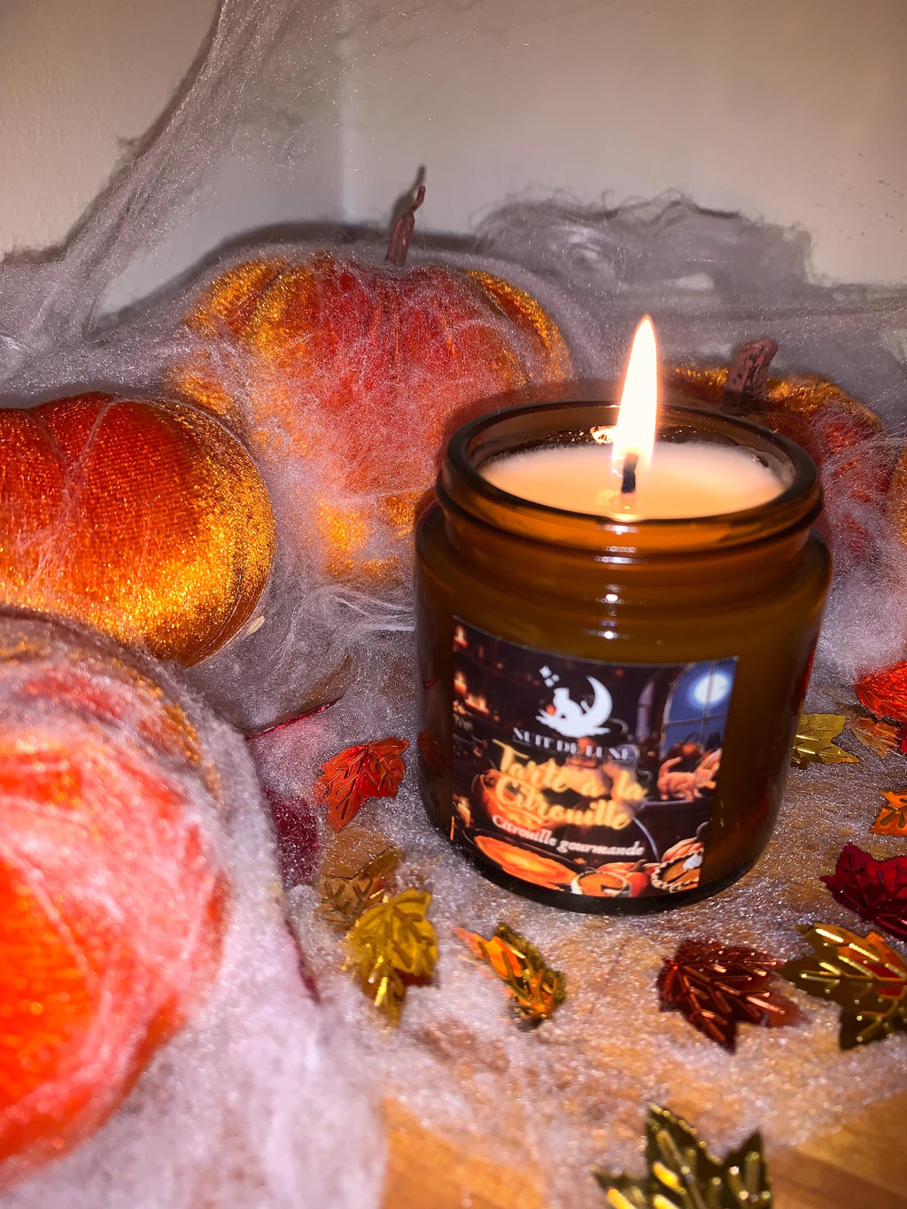 Bougie de luxe artisanale parfumée Halloween TARTE A La CITROUILLE Citrouille merveilleuse Vanille Citrouille Cannelle Pumpkin Spice