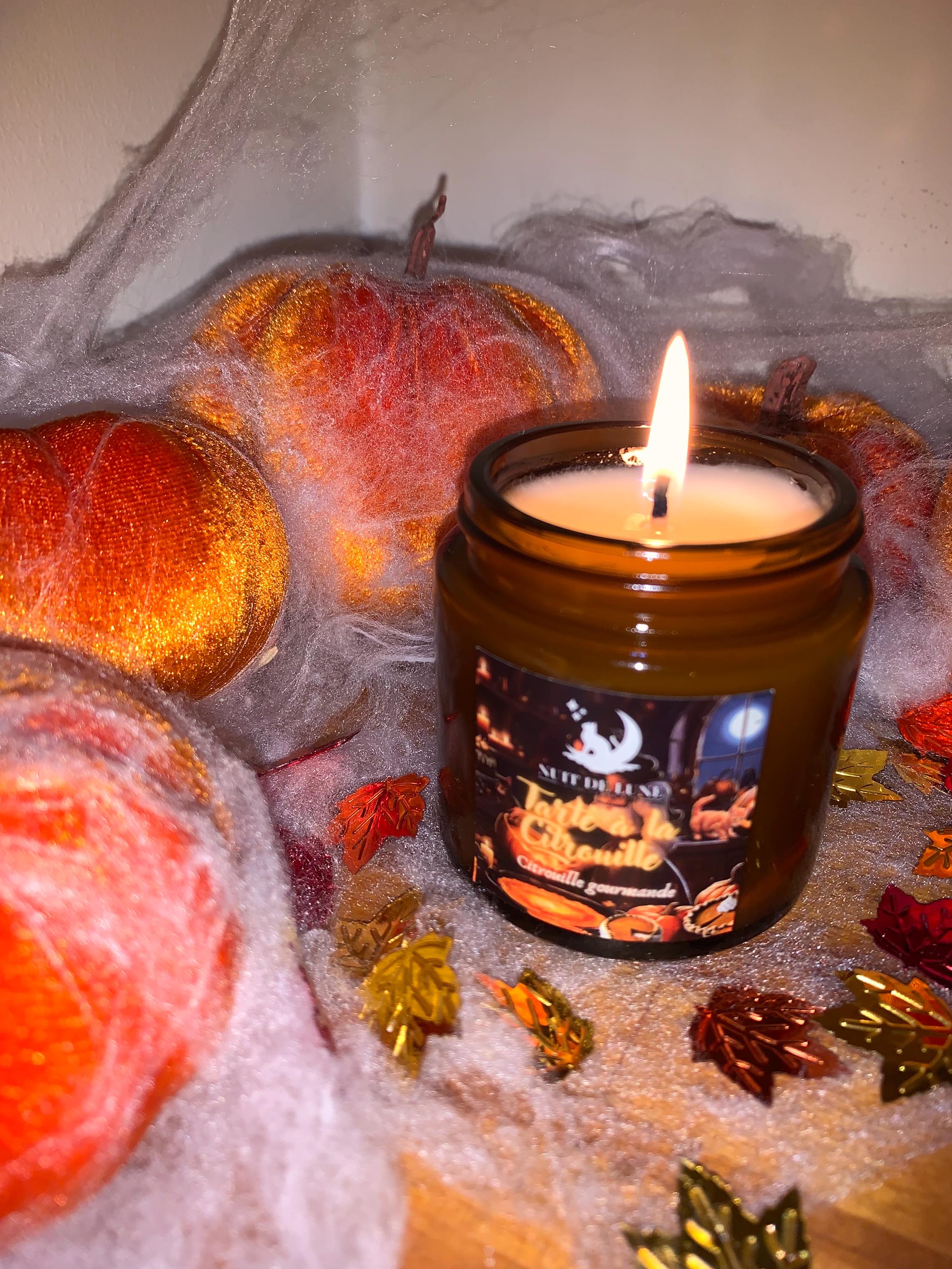 Bougie de luxe artisanale parfumée Halloween TARTE A La CITROUILLE Citrouille merveilleuse Vanille Citrouille Cannelle Pumpkin Spice