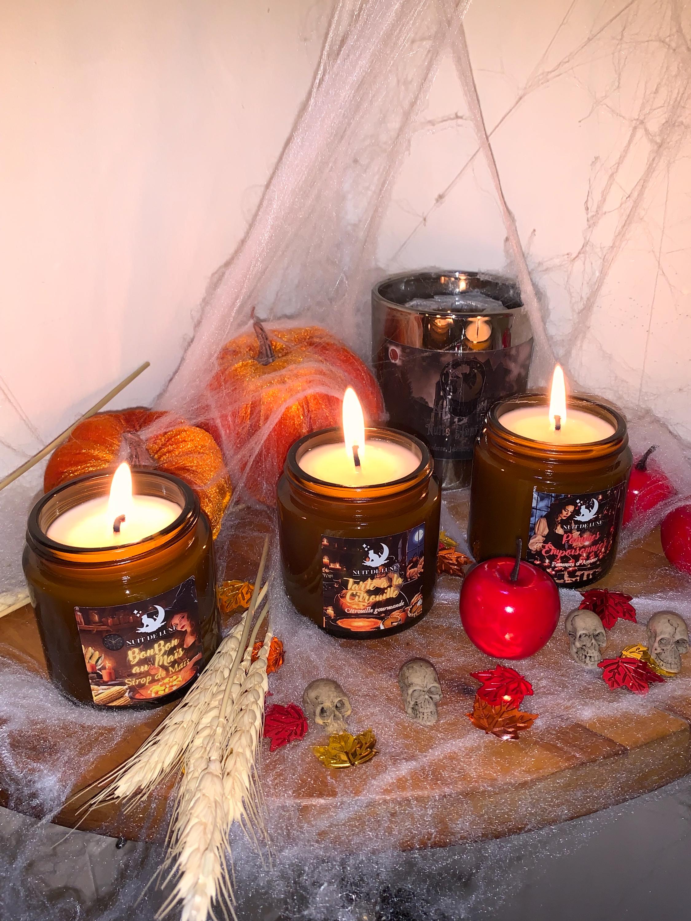 Bougie de luxe artisanale parfumée Halloween TARTE A La CITROUILLE Citrouille merveilleuse Vanille Citrouille Cannelle Pumpkin Spice