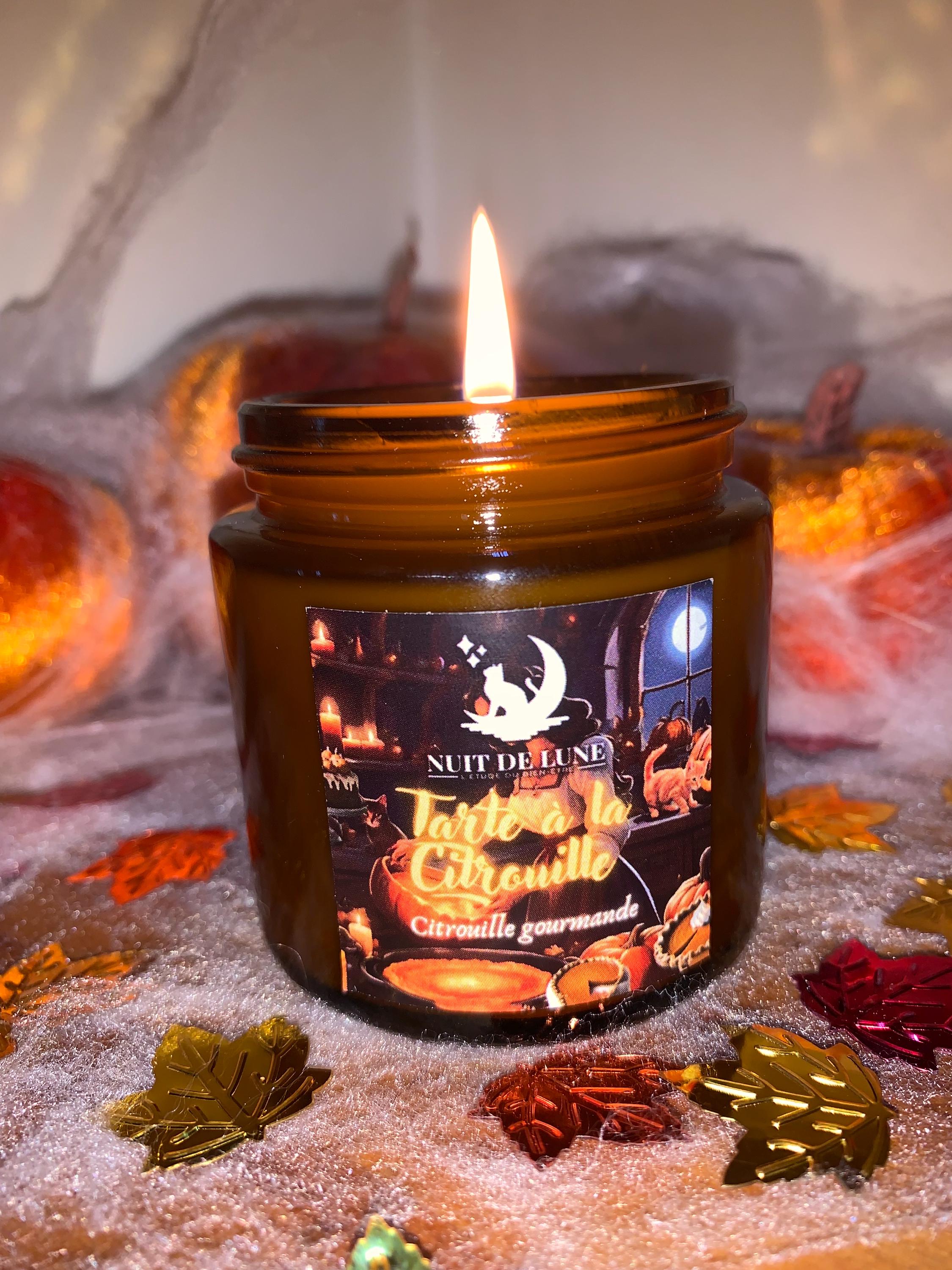 Bougie de luxe artisanale parfumée Halloween TARTE A La CITROUILLE Citrouille merveilleuse Vanille Citrouille Cannelle Pumpkin Spice
