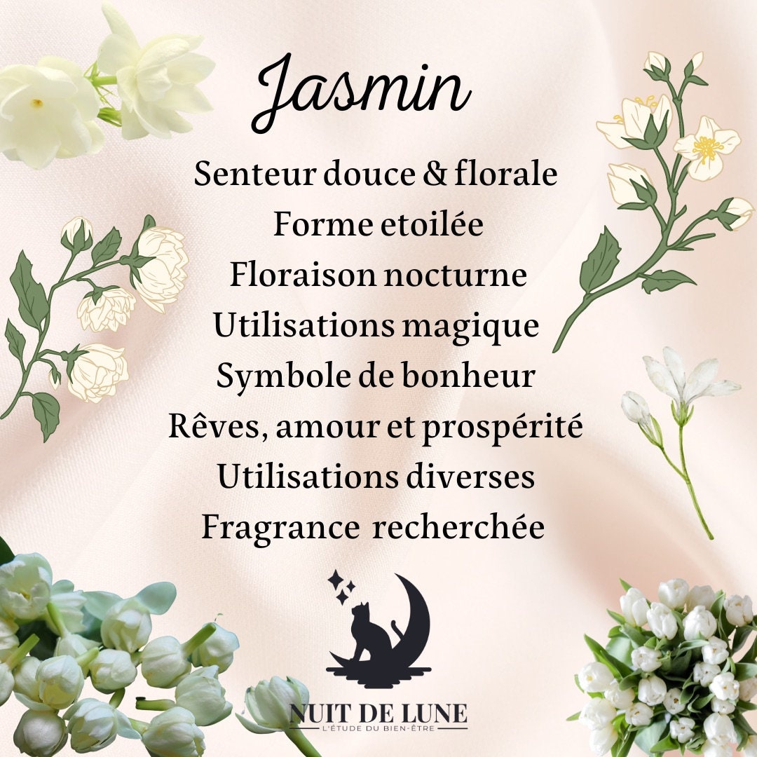Bougie de luxe artisanale parfumée aux cristaux  Nuit de Lune JASMIN NOCTURNE - jasmin, fleur de coton, quartz rose et jasmin séché