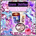 Bougie de luxe artisanale parfumée aux cristaux Nuit de Lune LICORNE MALÉFIQUE Violette et Framboise, fruits rouges Pierres de licorne