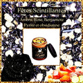 Bougie de luxe artisanale parfumée aux cristaux Reveillon Nuit de Lune FÊTES SCINTILLANTES Ambre, Rose, bergamote, Pyrite et obsidienne