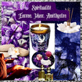 Bougie de luxe artisanale parfumée aux cristaux de méditation Nuit de Lune SPIRITUALITE, Encens et Musc, Améthystes et fleurs de gomphrena