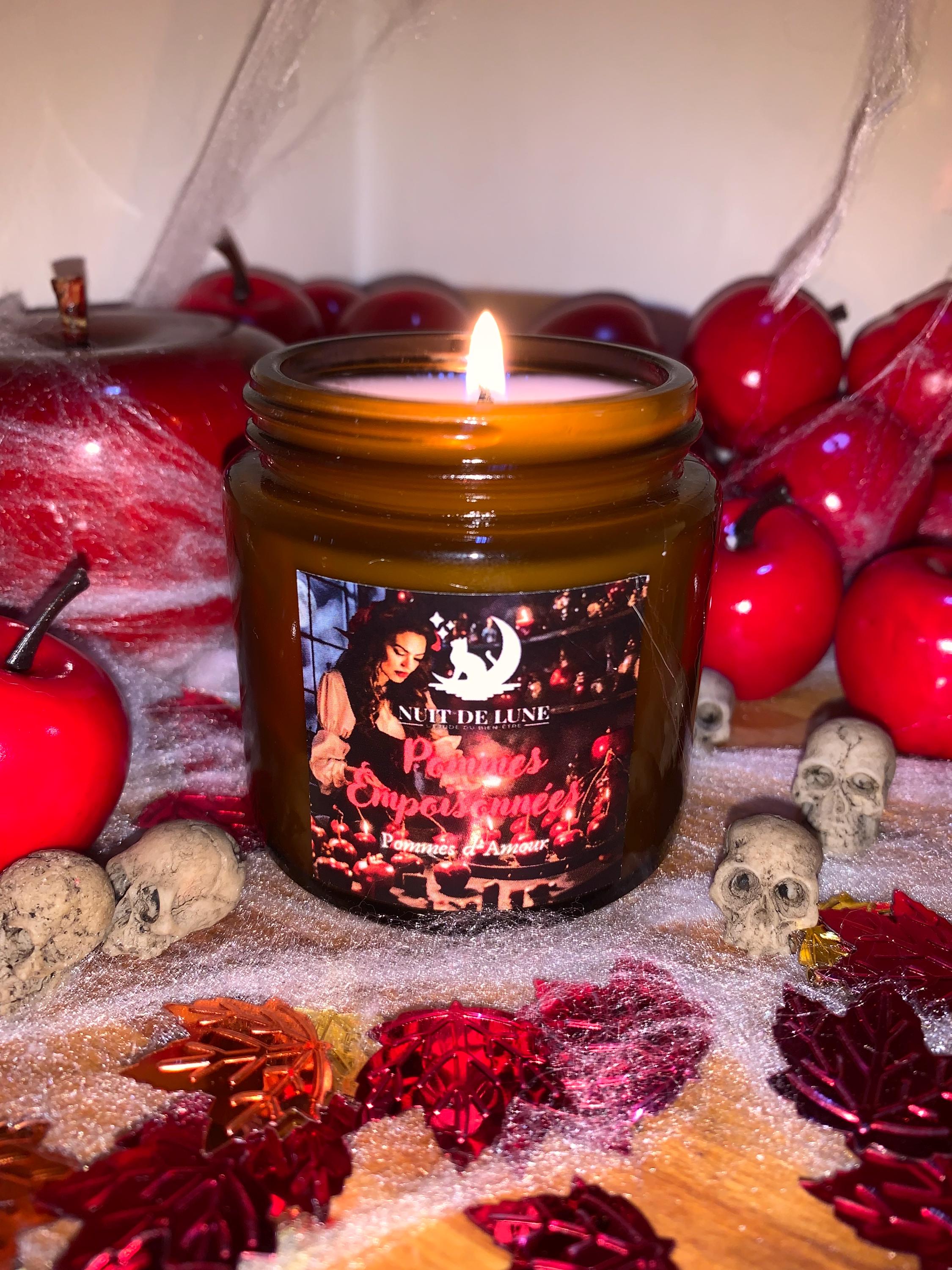 bougie de luxe artisanale parfumée Halloween POMMES EMPOISONNÉES parfum Pommes d’Amour