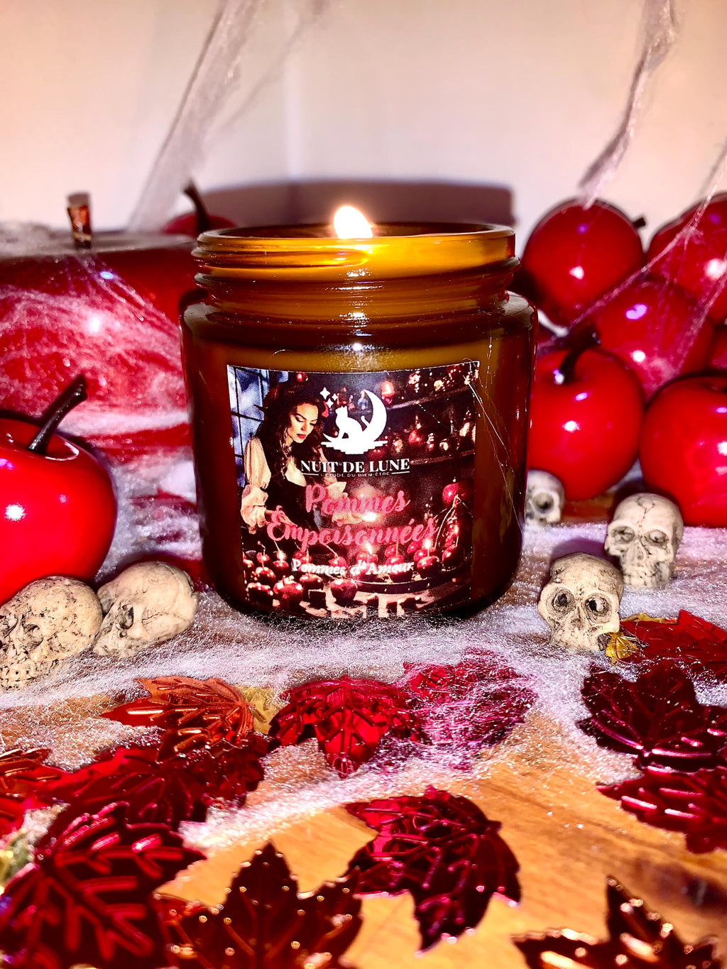 bougie de luxe artisanale parfumée Halloween POMMES EMPOISONNÉES parfum Pommes d’Amour