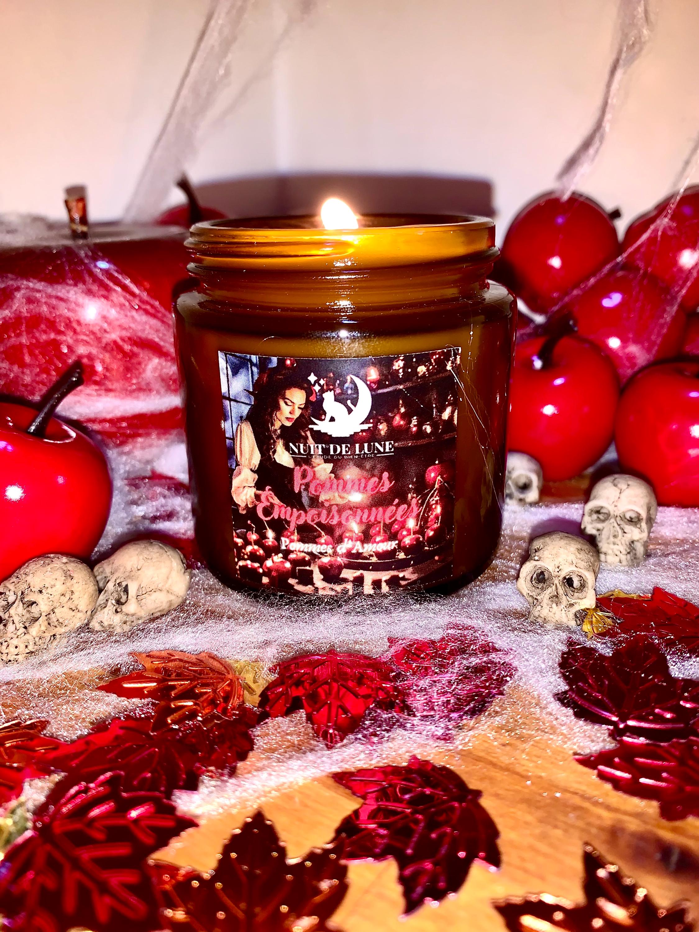 bougie de luxe artisanale parfumée Halloween POMMES EMPOISONNÉES parfum Pommes d’Amour