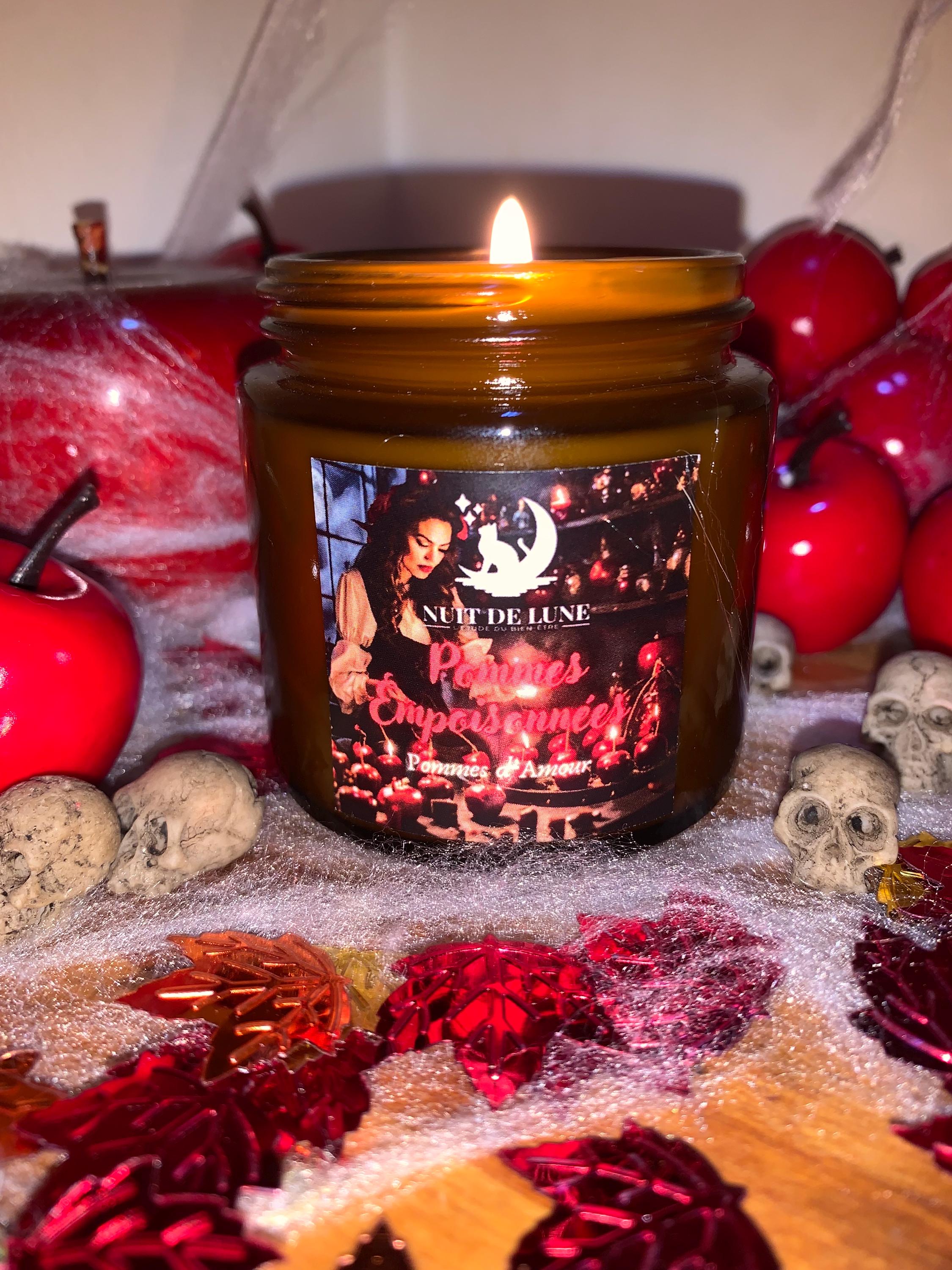 bougie de luxe artisanale parfumée Halloween POMMES EMPOISONNÉES parfum Pommes d’Amour