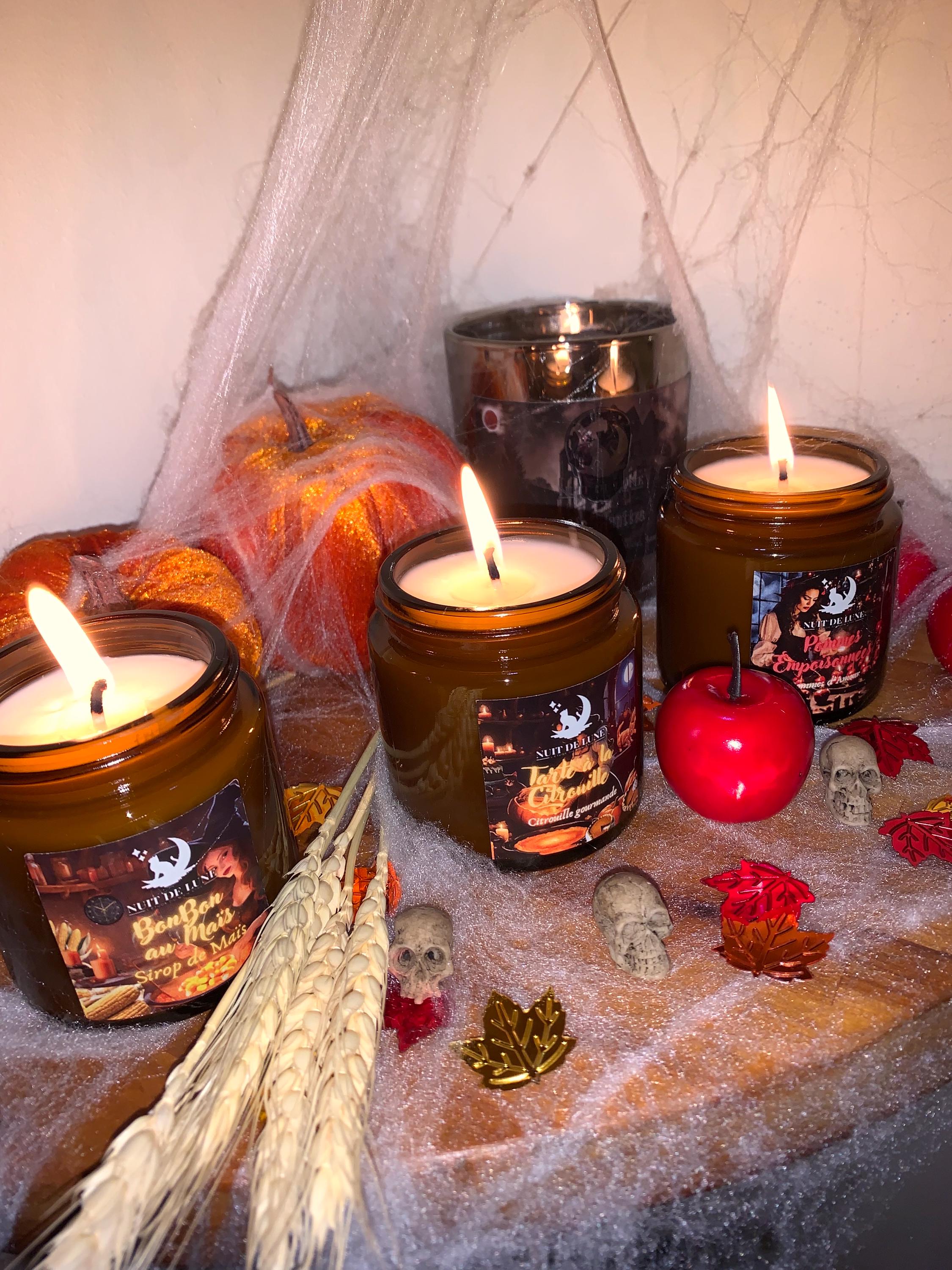bougie de luxe artisanale parfumée Halloween POMMES EMPOISONNÉES parfum Pommes d’Amour