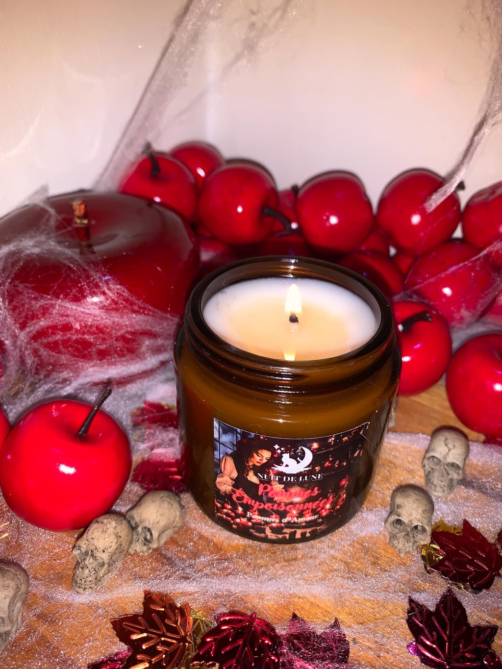 bougie de luxe artisanale parfumée Halloween POMMES EMPOISONNÉES parfum Pommes d’Amour