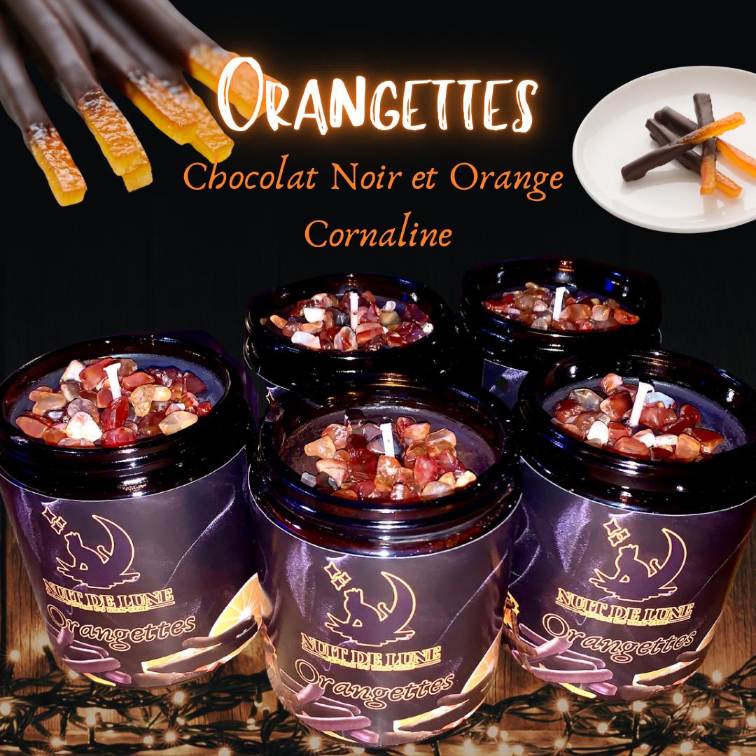 bougie de luxe artisanale parfumée Noël ORANGETTES Caramel, Chocolat, Orange, Miel, cire couleur chocolat