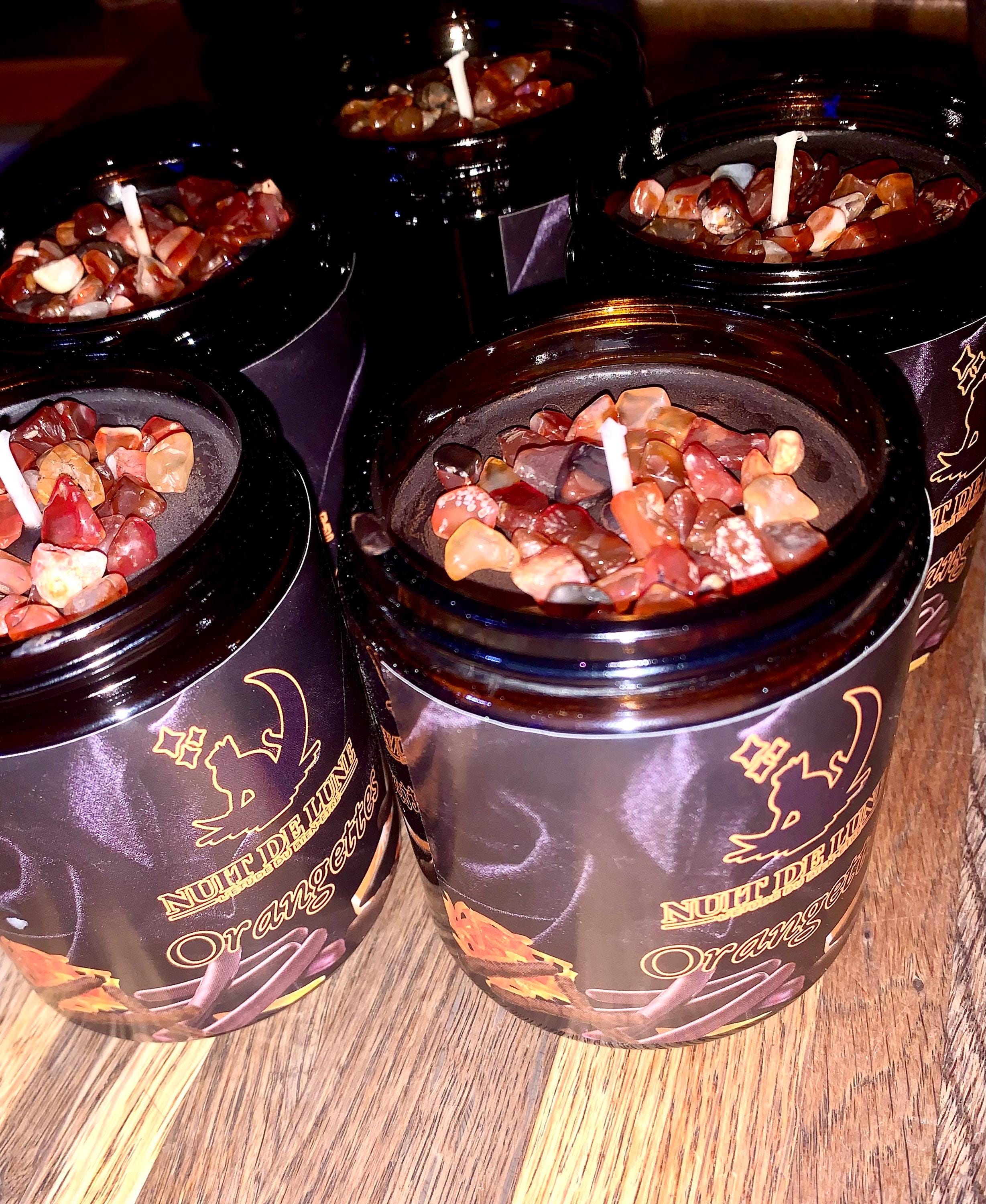 bougie de luxe artisanale parfumée Noël ORANGETTES Caramel, Chocolat, Orange, Miel, cire couleur chocolat