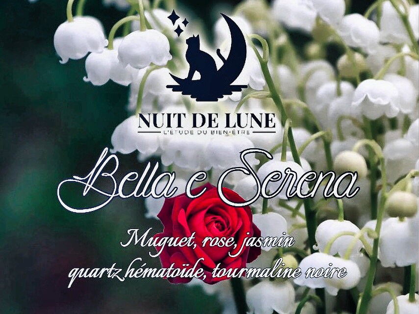 bougie de luxe artisanale parfumée aux cristaux Muguet BELLLA E SERENA Accord Vert, Muguet, Rose, Jasmin, Q.Hematoide, tourmaline noire