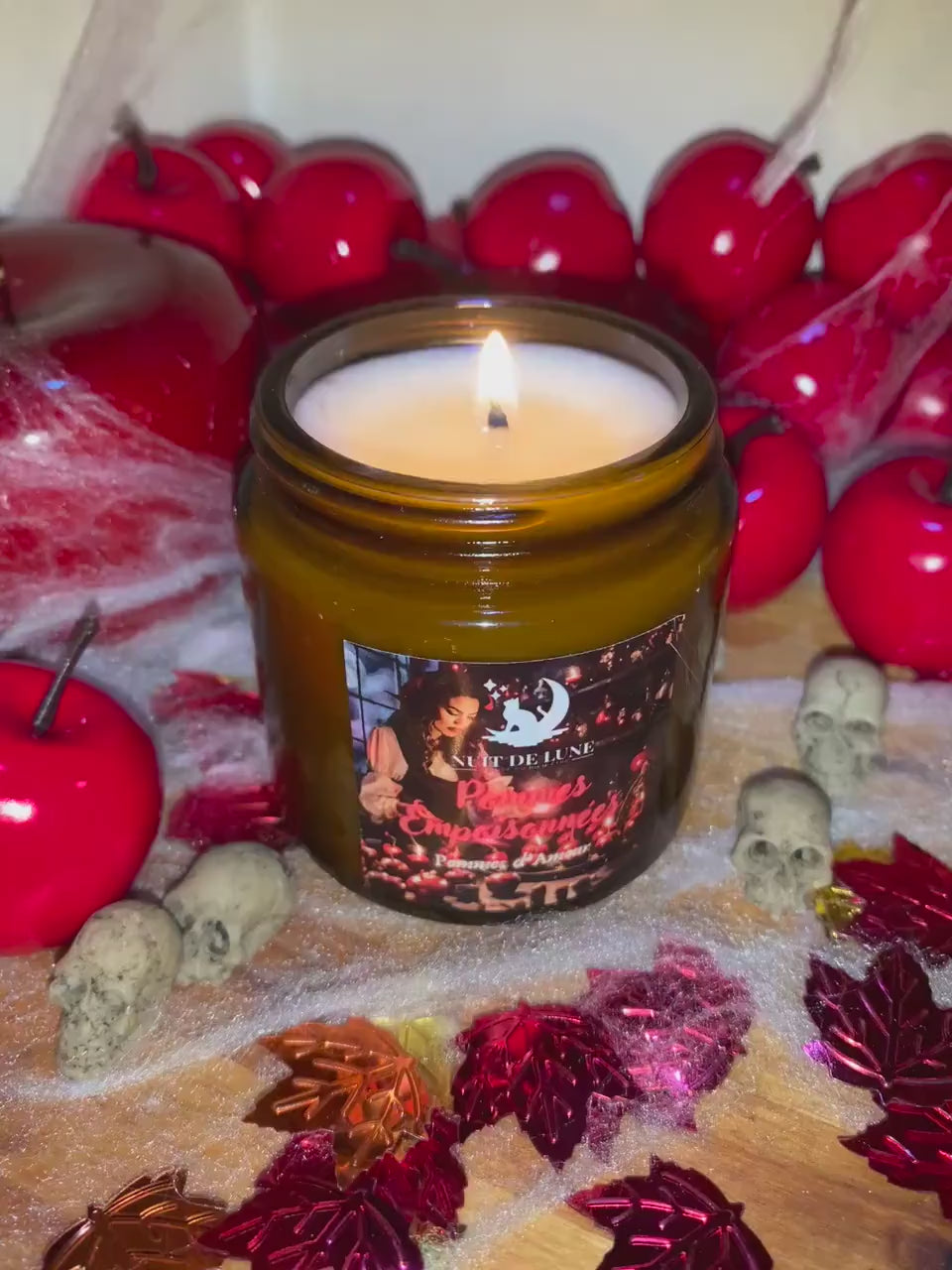bougie de luxe artisanale parfumée Halloween POMMES EMPOISONNÉES parfum Pommes d’Amour